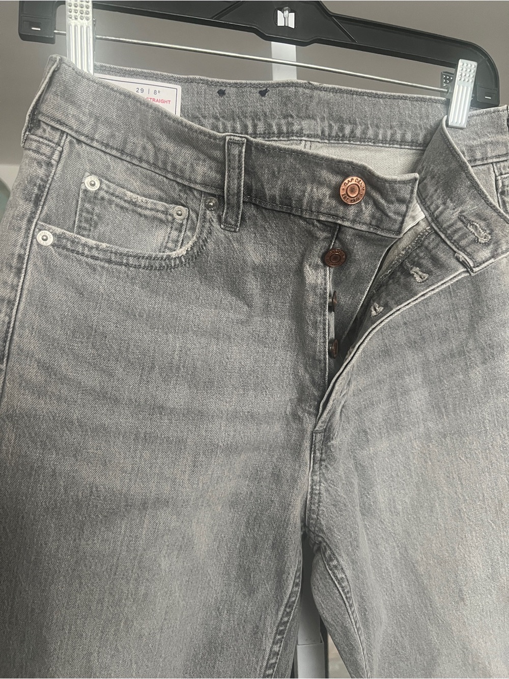 GAP Cheeky Straight High Rise Jeans Minimalist Classic Button Up Gray SZ 8 - Picture 4 of 8